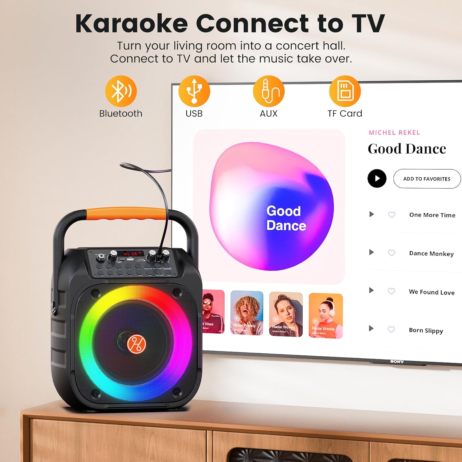 Karaoke Machine for Adults, Portable Bluetooth Karaoke with 2 Wireless Microphones, Echo Adjustment, LED Lights, PA System Karaoke Speaker Support TV/REC/AUX/USB/TF Card (6.5