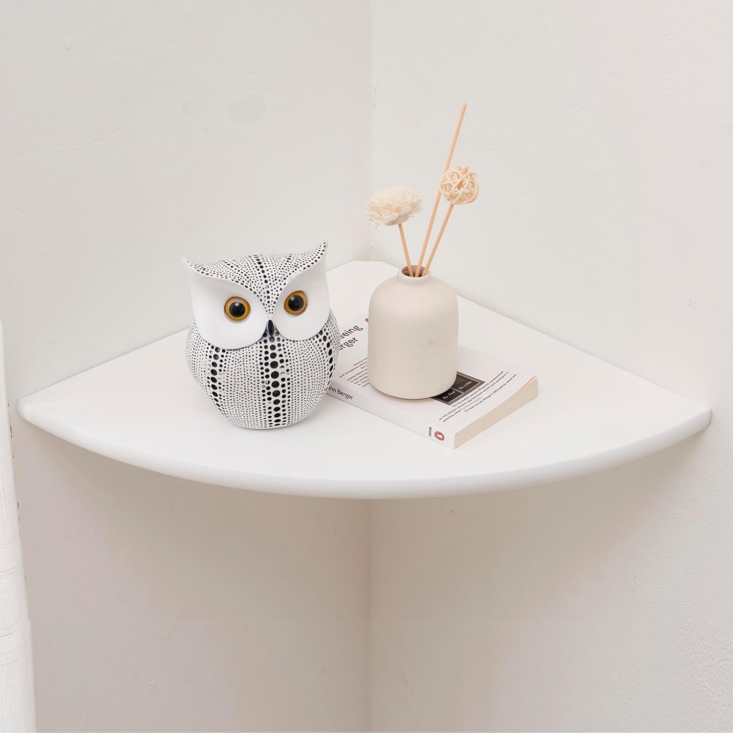 3PCS White Corner Shelves Wall Mount Set Round End Floating Speaker Shelf Display Shelf for Small Plant Photo Frame