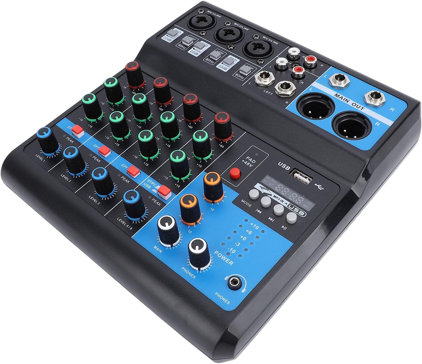 5 Channels DJ Mixer, Metal Material Sound Board Console with Playback USB Compatibility for Mixing and Recording, Small and Lightweight for Music Production (US Plug)