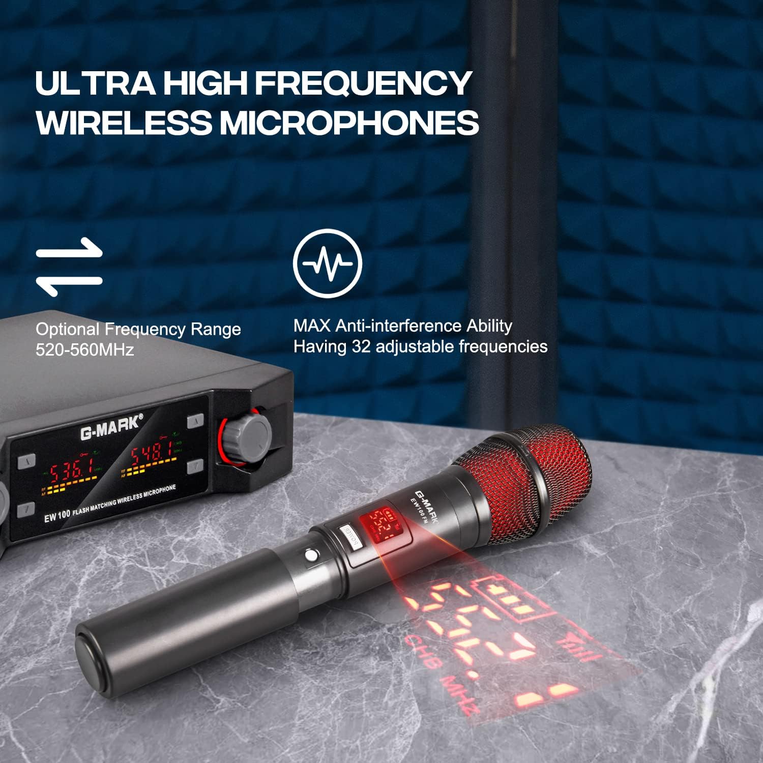 G-MARK Wireless Microphones, Professional Dual UHF Cordless Dynamic Mic Handheld Microphone System for Karaoke, Singing, Meeting, Party, Church, DJ, Wedding, Home KTV Set, 200ft(EW100)