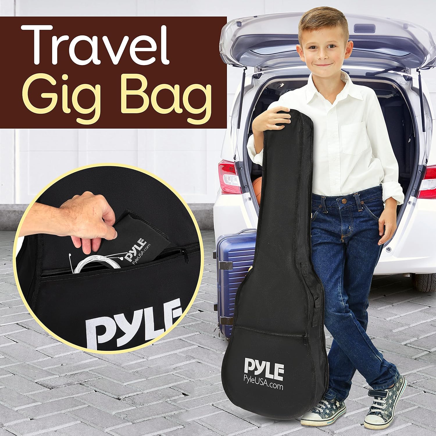 Pyle Acoustic Electric Guitar Kit, 1/4 Scale Spruce Wood Steel String Instrument w/ Gig Bag, 30”