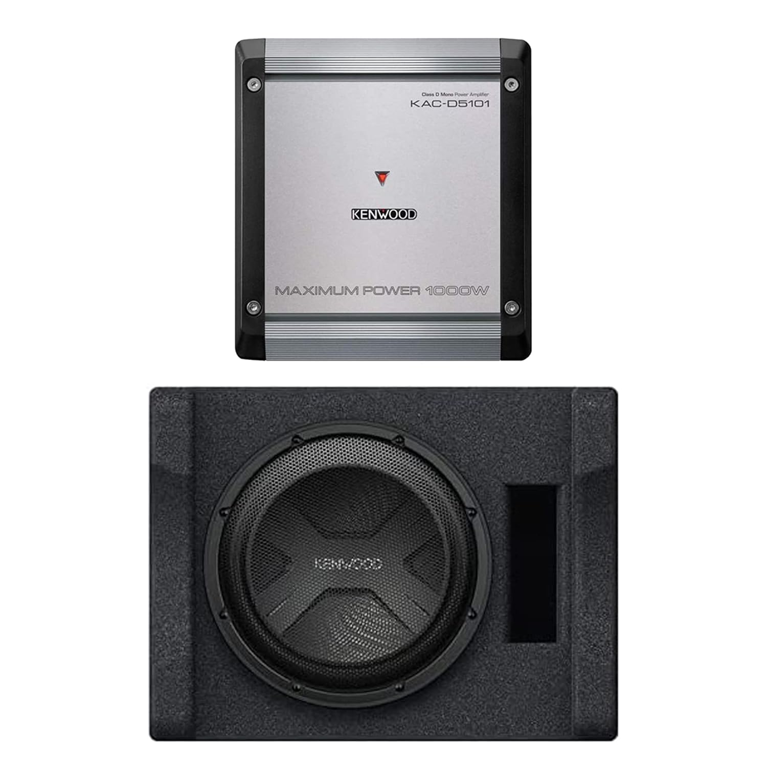 KENWOOD KAC-D5101 1000W Max Power 4-Ohms Mono Amp Class D | Plus KENWOOD P-W3041S Ported 4-ohm Enclosure Preloaded with Single 12