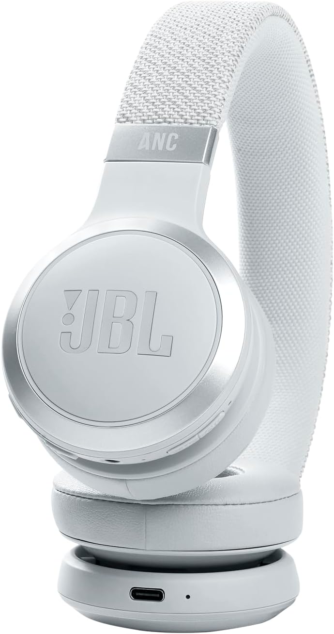 JBL Live 460NC wireless on-ear Noise Cancelling headphones with 50H battery, microphone for calls, lightweight and comfortable, and Alexa Built-in (Optimized for Android), iOS compatible (White)