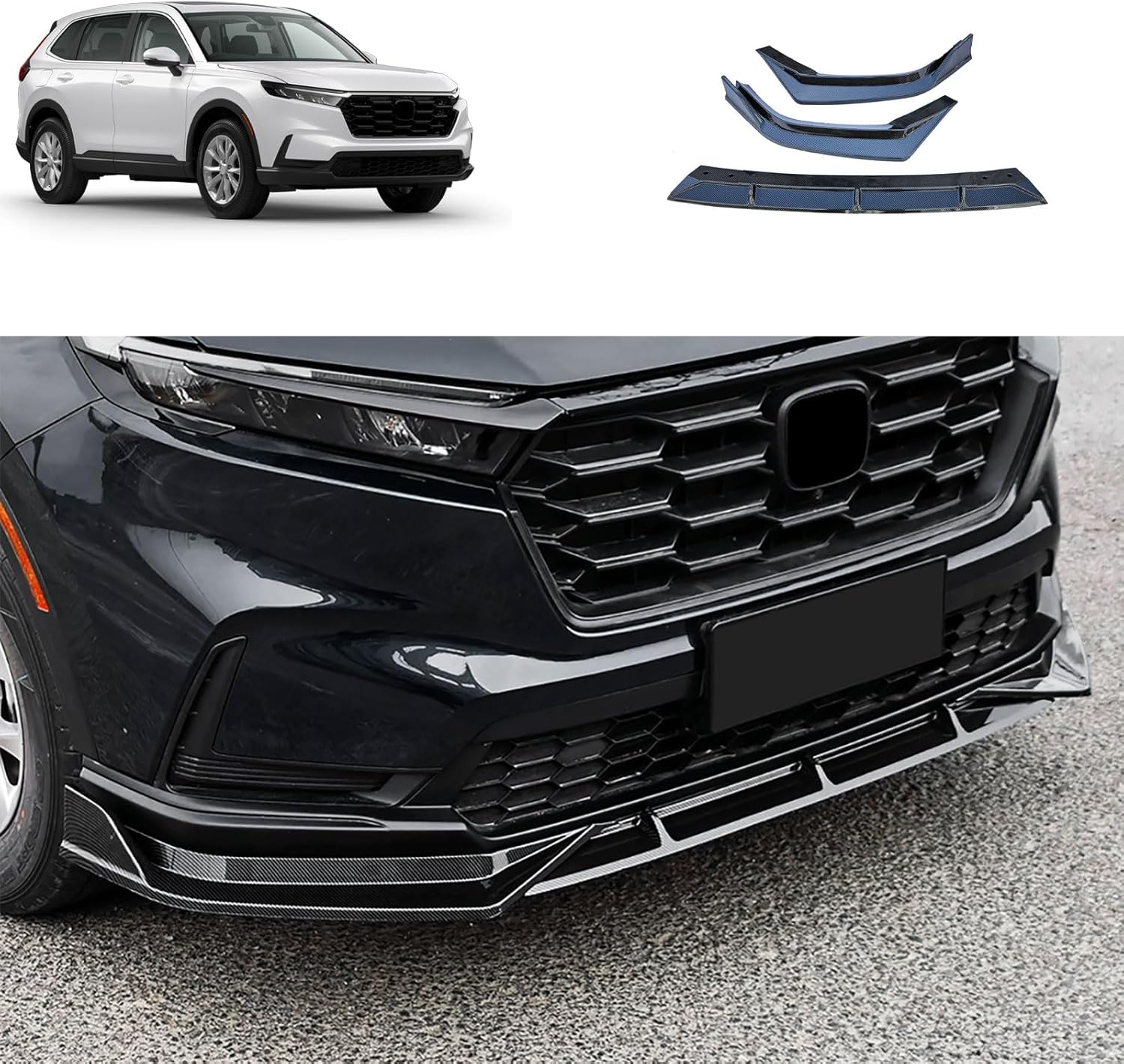 Front Bumper Lip Splitter Kit Compatible with Honda CRV 2023 2024 Oil Version Lower Chin Spoiler Splitter Exterior Car Accessories ABS 3PCS(Carbon Fiber Style)