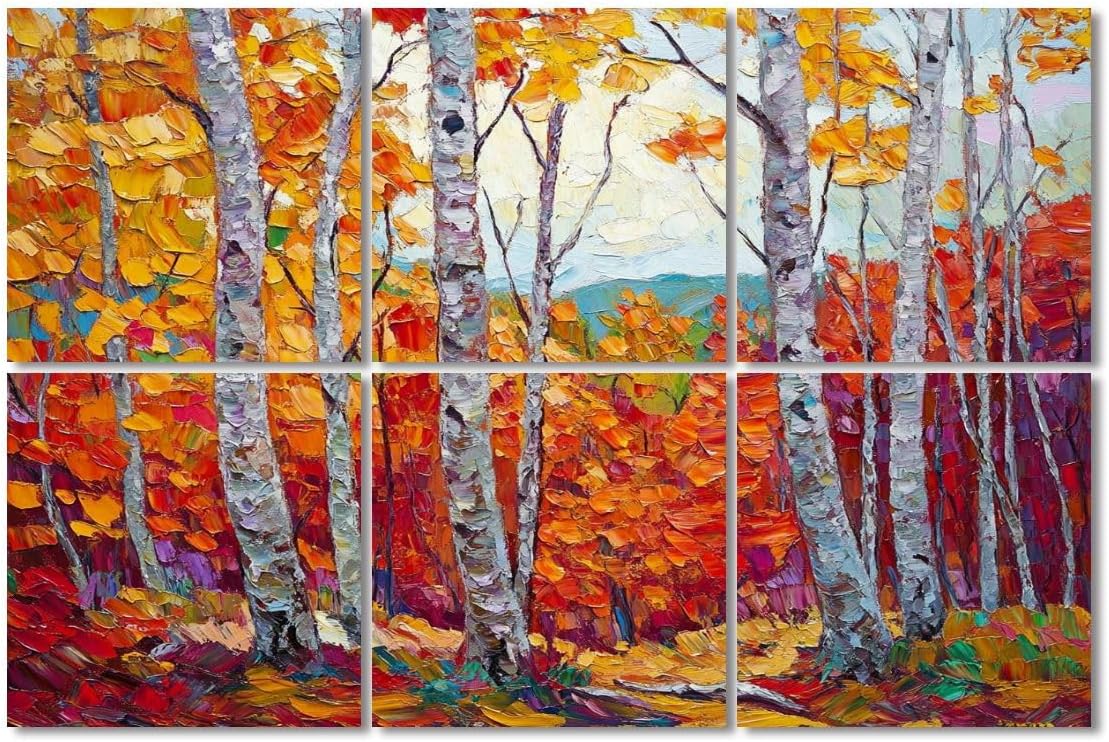 6 Pack Art Acoustic Panels Sound Absorbing Autumn Birch Trees Abstract Leaves Colorful Forest Vibrant Foliage Decorative Soundproof Wall Panels Self Adhesive for Recording Studios Office 72