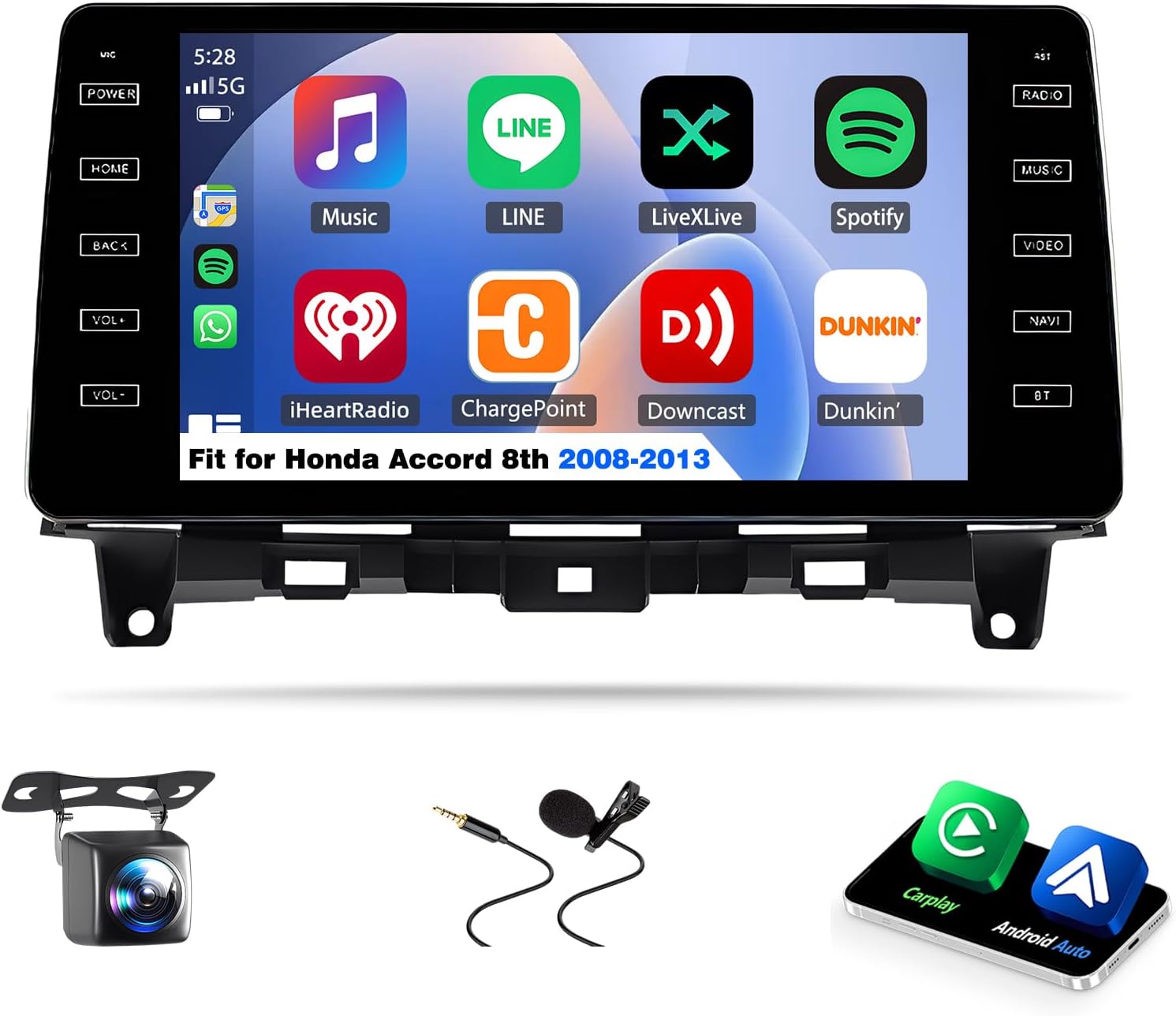 4+64G Android 14 Car Stereo Fit for Honda Accord 8th 2008-2013, 9inch Touch Screen with Wireless Carplay Android Auto AHD Backup Camera Mirror Link GPS SWC WiFi FM