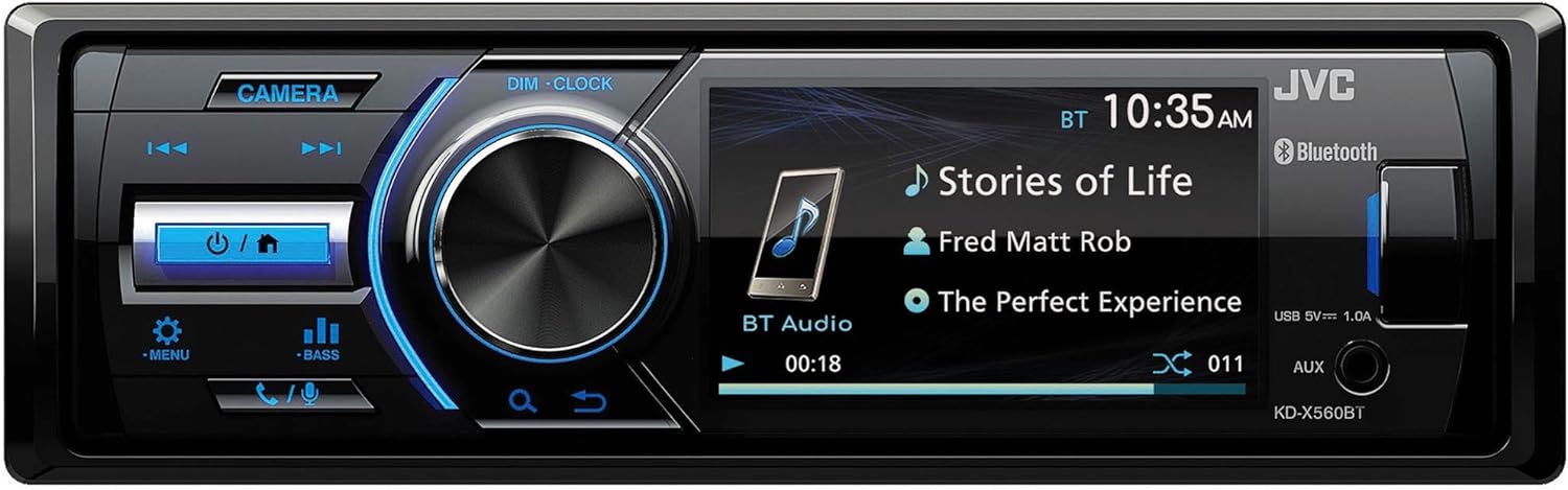 JVC - KD-X560BT - Digital Media Car & Marine Bluetooth Receiver iPhone/Android/USB/AUX Car Stereo with Rear Camera Input