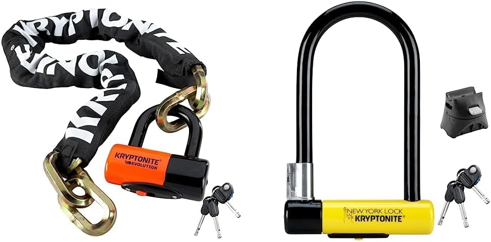 Kryptonite New York Bike Lock Bundle with U Lock, Chain Lock, and Accessories for Ultimate Security