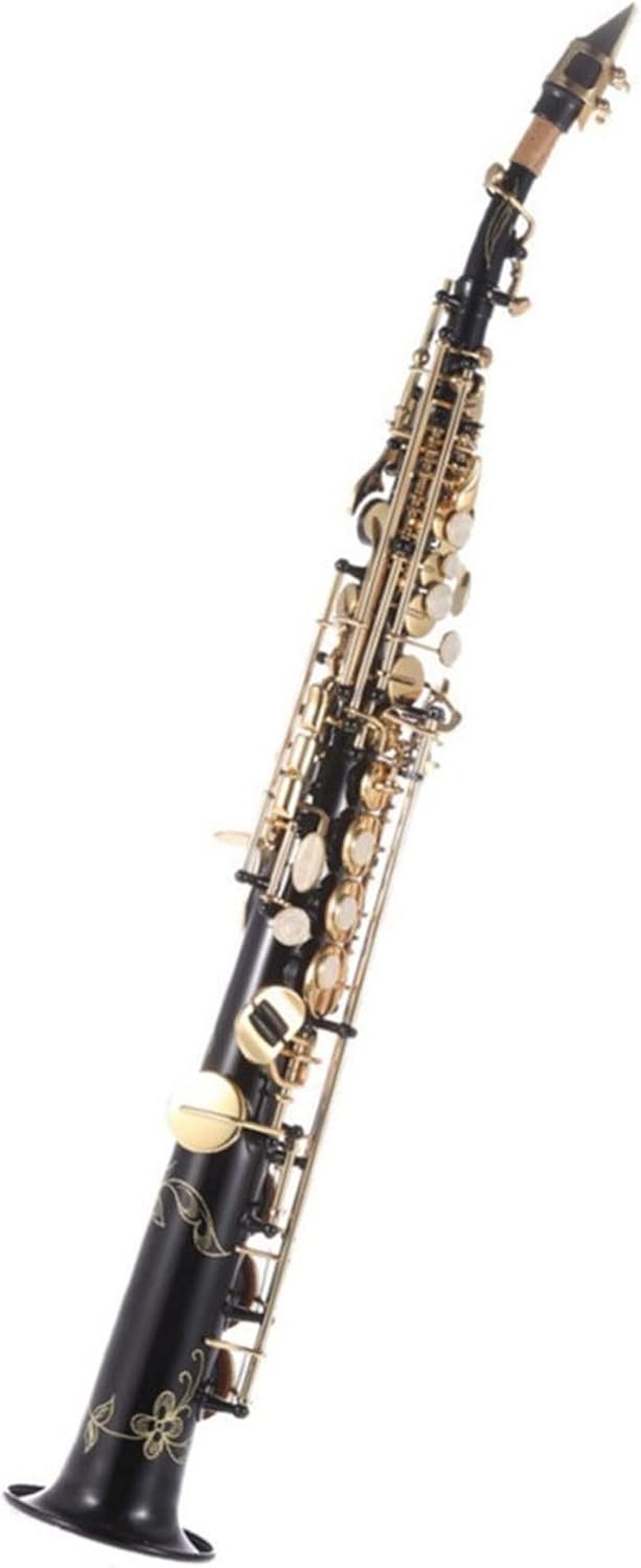 Brass Straight Bb B Flat Sax Saxophone Woodwind Instrument Natural Shell Key Carve Pattern with Carrying Case (Color : 2)