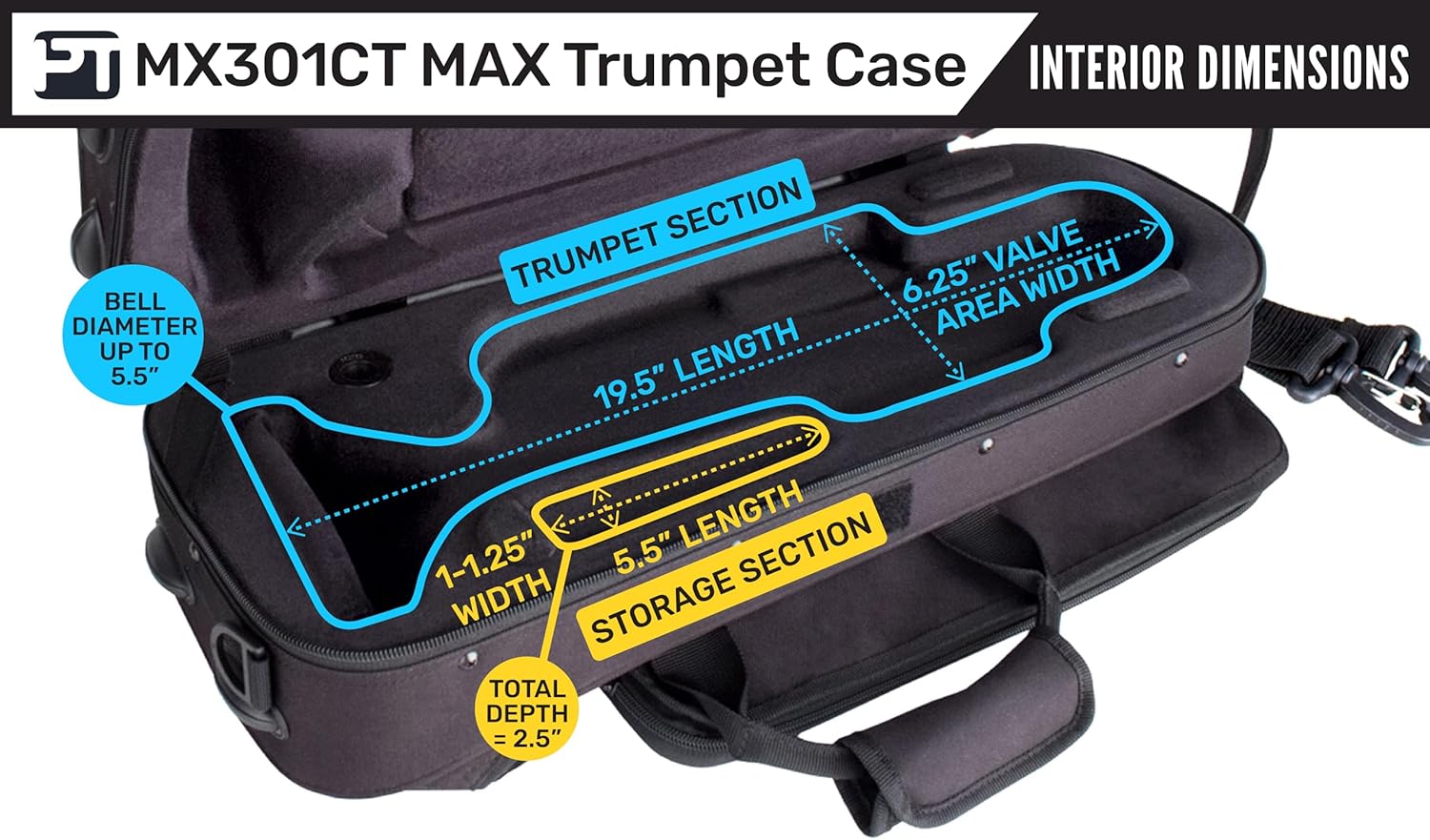 Protec Contoured MAX Trumpet Case with Sheet Music Pocket, Black (MX301CT)