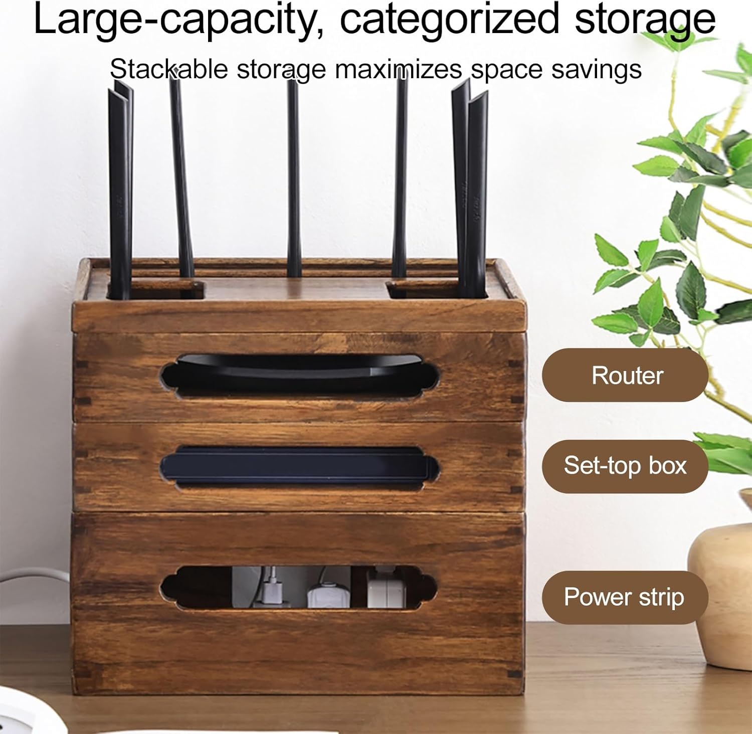 WiFi Router Storage Box Hider, Projector Shelf, Large Space Modem Cable Organizer, Rustic Home Organization Solution for Most Routers, Ideal for Home and Office Use(33.7*24*31cm/13.2*9.5*12.2in)