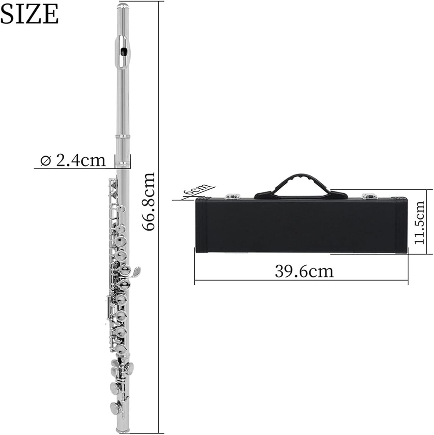 Flute Musical Instrument 16 Holes Flute C Tone Closed Hole Silver Plated Cupronickel Flute Woodwind Instrument with Leather Case Cleaning Cloth Starter Flute