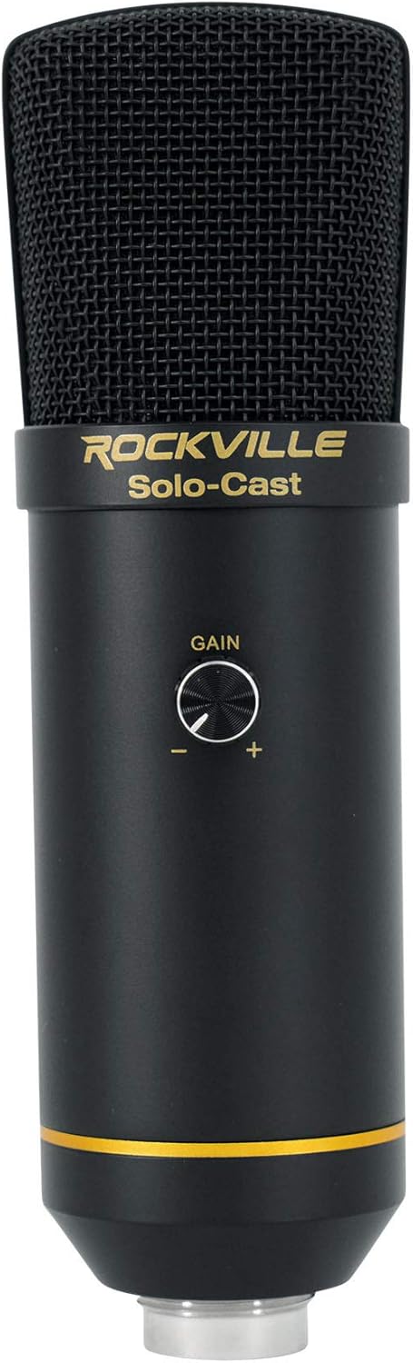 Rockville Solo-Cast 24-bit 192kHz USB Mic, Unidirectional Condenser, Built-in Interface, Metal Stand, Shock Mount, Pop Filter, for Podcasting and Streaming