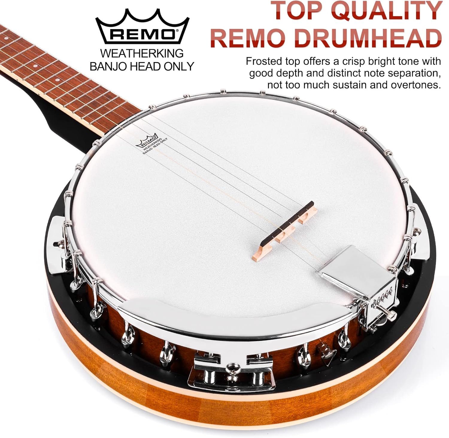 Vangoa Banjo 5 String Beginner Full Size Kit, Remo Head 24 Bracket Open Back Banjo Set with Resonator for Starter Adult Youth Teen
