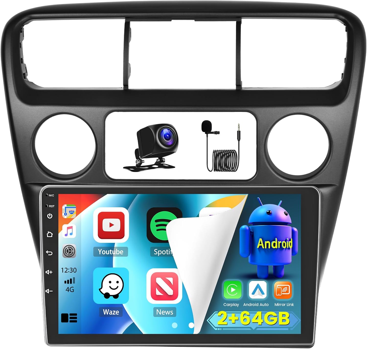 [2G+64G] Android 15 Car Stereo for Honda Accord 6th 1998-2003 with Wireless Carplay Android Auto, 9 Inch HD Touchscreen with GPS WiFi Bluetooth FM/RDS Radio EQ SWC 26UI Backup Camera MIC