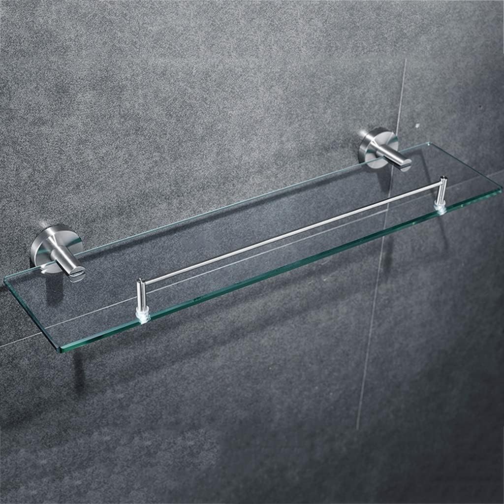 Storage Shelves， Brushed Stainless Steel Glass Shelf， Wall Mount Floating Shelf， Rounded Corners， Waterproof， Easy to Clean， fo，