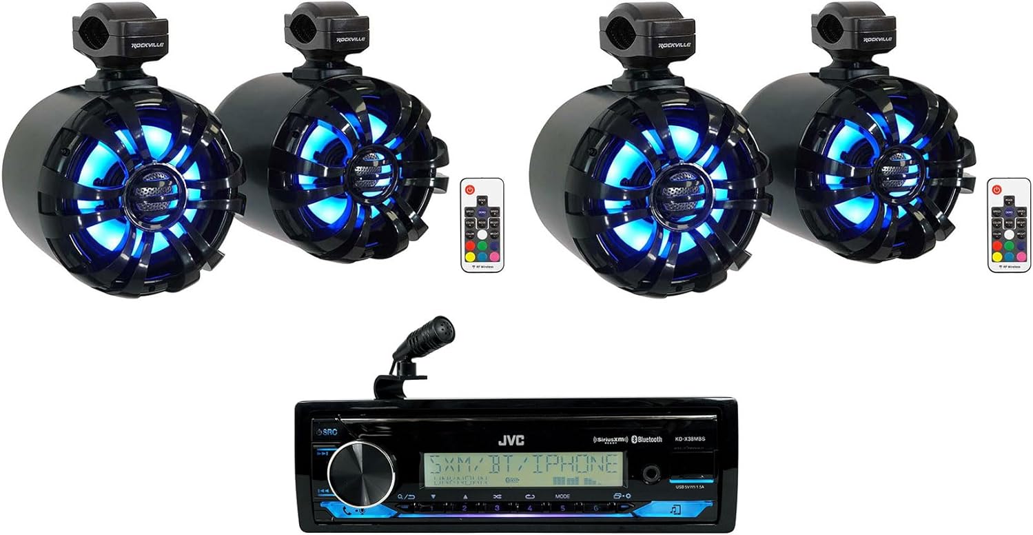 Audiosavings Bundle: JVC KD-X38MBS 1-Din Car/Marine/UTV/Motorcycle Stereo Receiver w/Bluetooth/USB Bundle with (2) Pair Rockville WB65KLED 6.5
