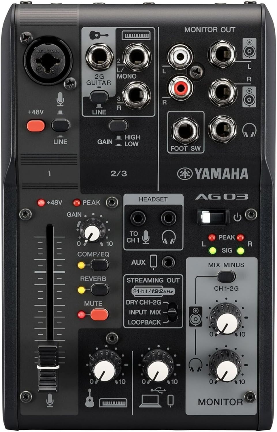 Yamaha AG03MK2 Black 6-Channel Live Streaming Loopback Mixer/USB Interface with Steinberg Software Suite
