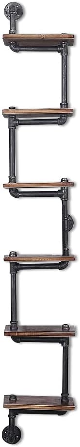 6-Tier Industrial Wall Mount Pipe Shelving, Floating Shelves, Wood Ladder Bookshelf, for Living Room, Bedroom, Bathroom, Farmhouse