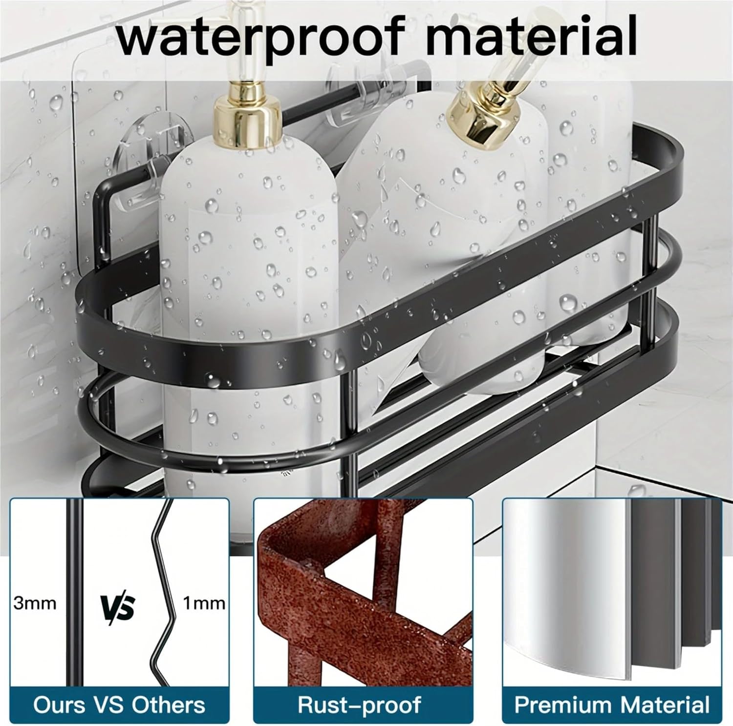 3-Pack Modern Shower Caddy Shower Organizer No-Falling Shower Shelves with Strong Adhesives Wall-Mount Rustproof Corner Shower(White)