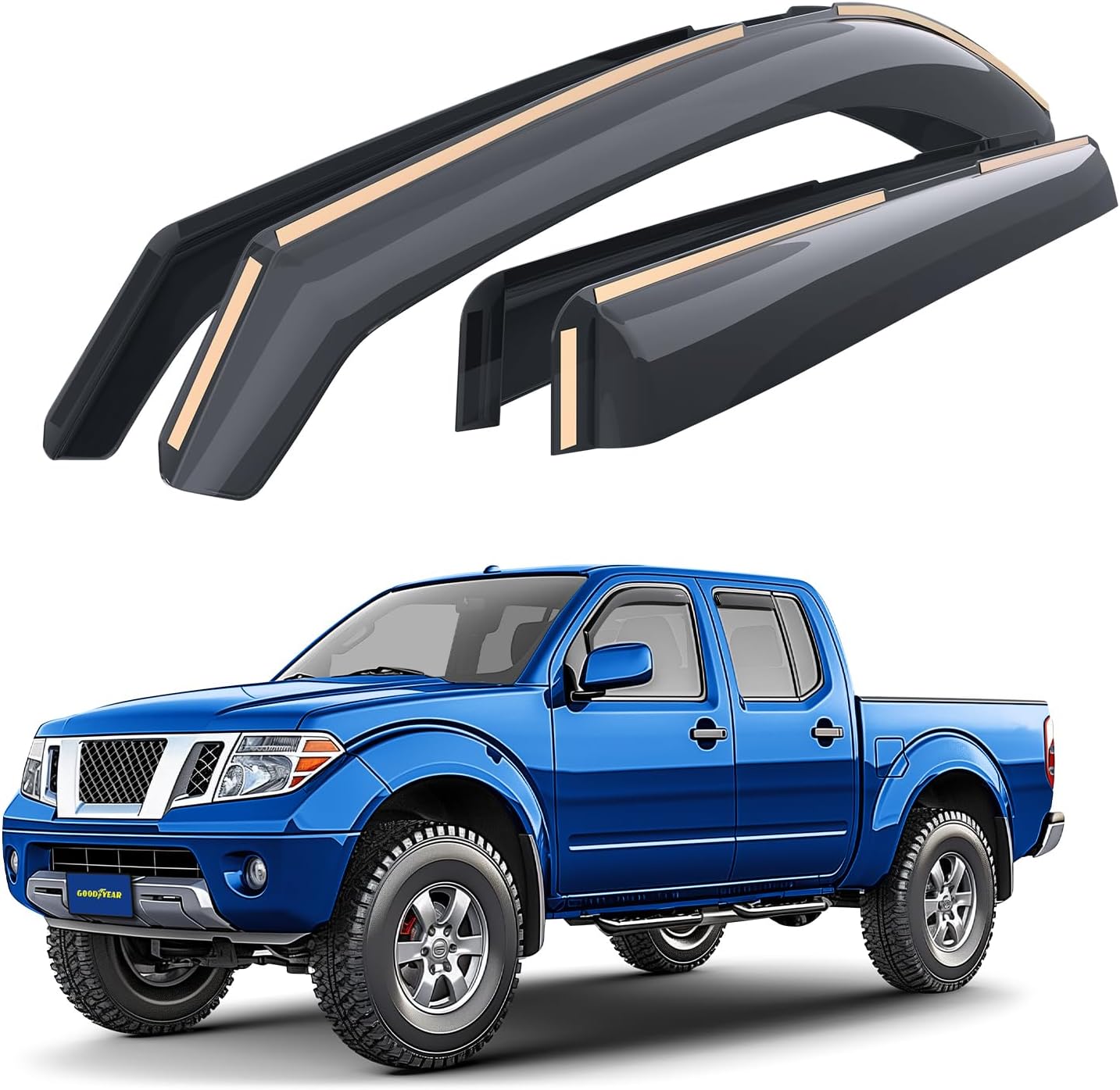 Goodyear Shatterproof in-Channel Window Deflectors for Trucks Nissan Frontier 2005-2021 Crew Cab, Rain Guards, Window Visors for Cars, Vent Deflector, Truck Accessories, 4 pcs- GY003428LP