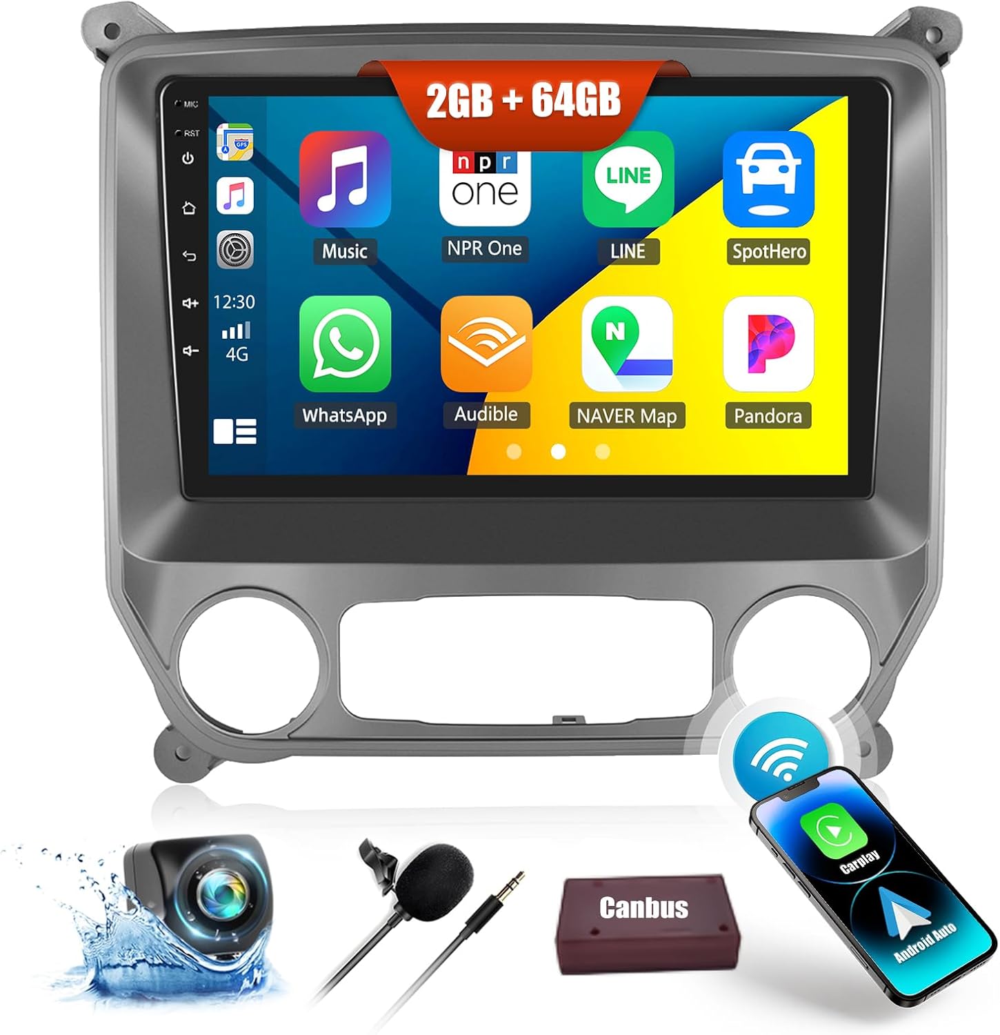 2G+64G Car Stereo Radio for Chevy Silverado GMC Sierra 2014-2018 Android 13 Radio Wireless CarPlay Android Auto, FM, Bluetooth, GPS Navigation, 10.1 Inch Touch Screen Head Unit with Backup Camera