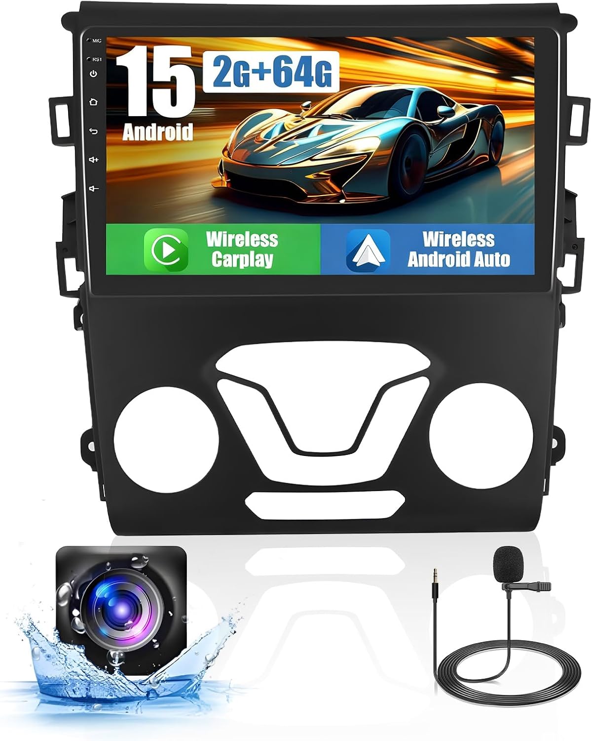 2+64G Android 15 CarPlay Car Stereo Radio for Ford Fusion Mondeo 2013-2019, 9'' HD Touch Screen Compatible with Android Auto, AHD Backup Camera, Mirror Link, GPS, WiFi, FM RDS