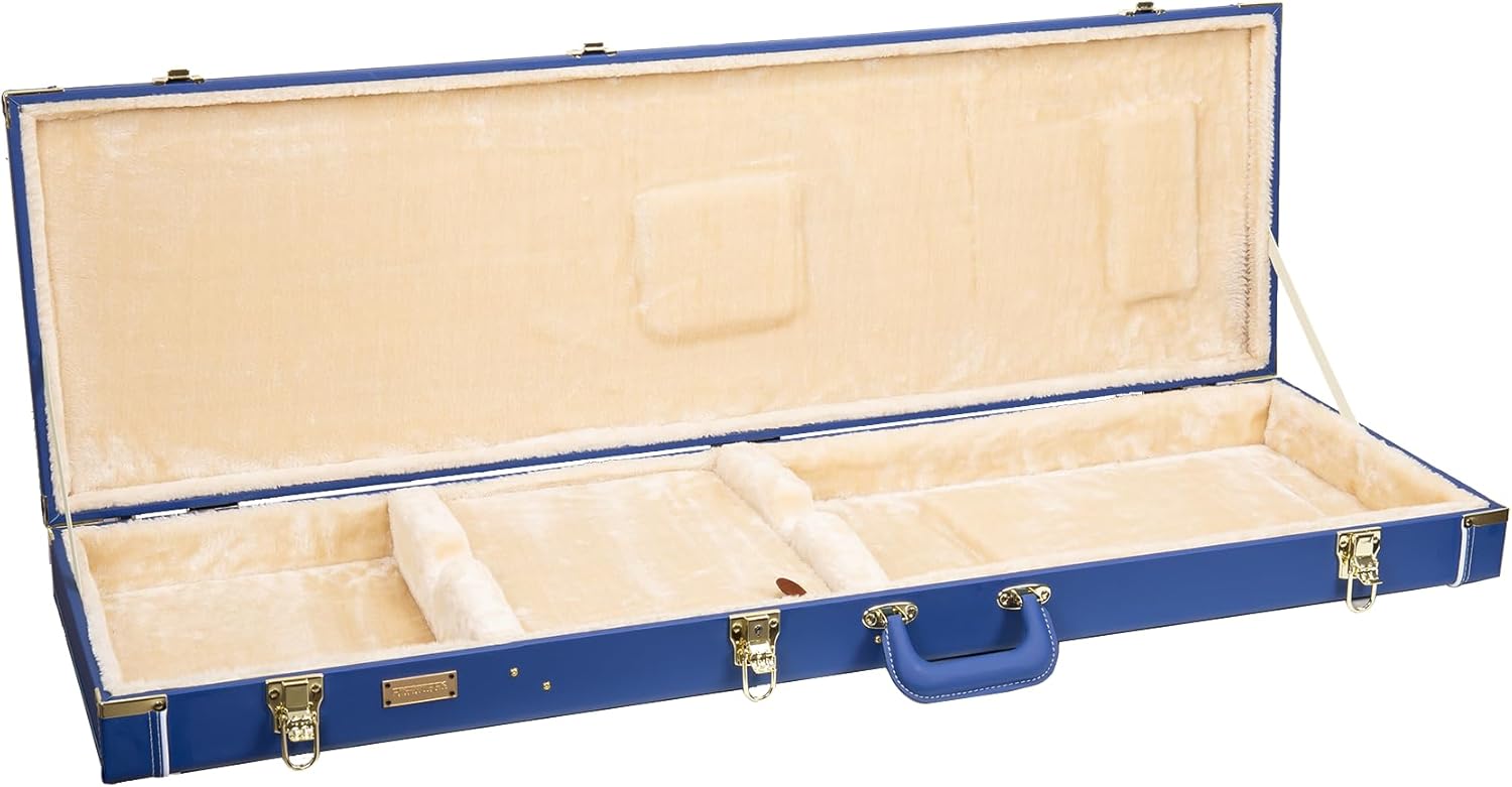 Crossrock Wooden Bass Guitar Case for Fender Precision & Jazz | Vibrant Blue Faux Leather, Beige Plush Interior, Lock – Designer Series(CRW520BVB)
