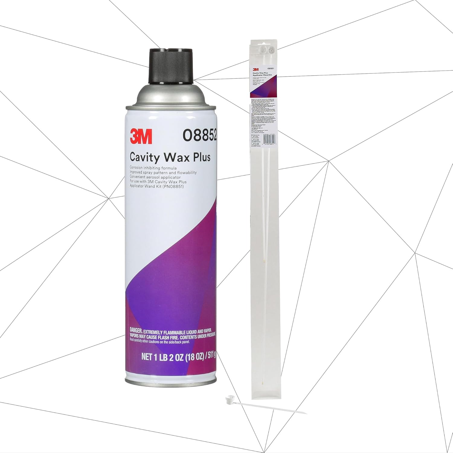 3M Cavity Wax Plus Aerosol Spray, 08852, 18 fl oz, Self-Healing, Non-Hardening, + 3M Cavity Wax Plus Applicator Wand Kit, 08851, 360-Degree Nozzles, Corrosion Protection, Collision Repair