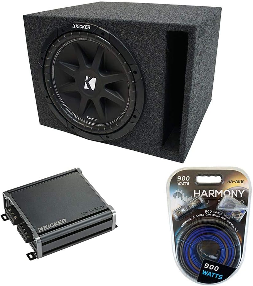 KICKER 43C124-N Bundle with Universal Car Stereo Vented Port Single 12