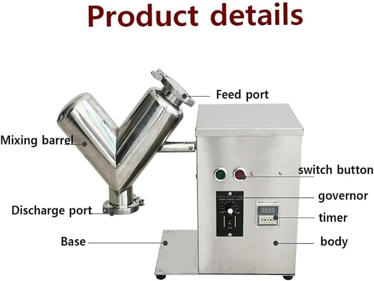 V-Type Dry Powder Mixer for Laboratory and Industrial Use, Adjustable Speed and Timing for Precise Mixing of Dry Grain Particles and Granules