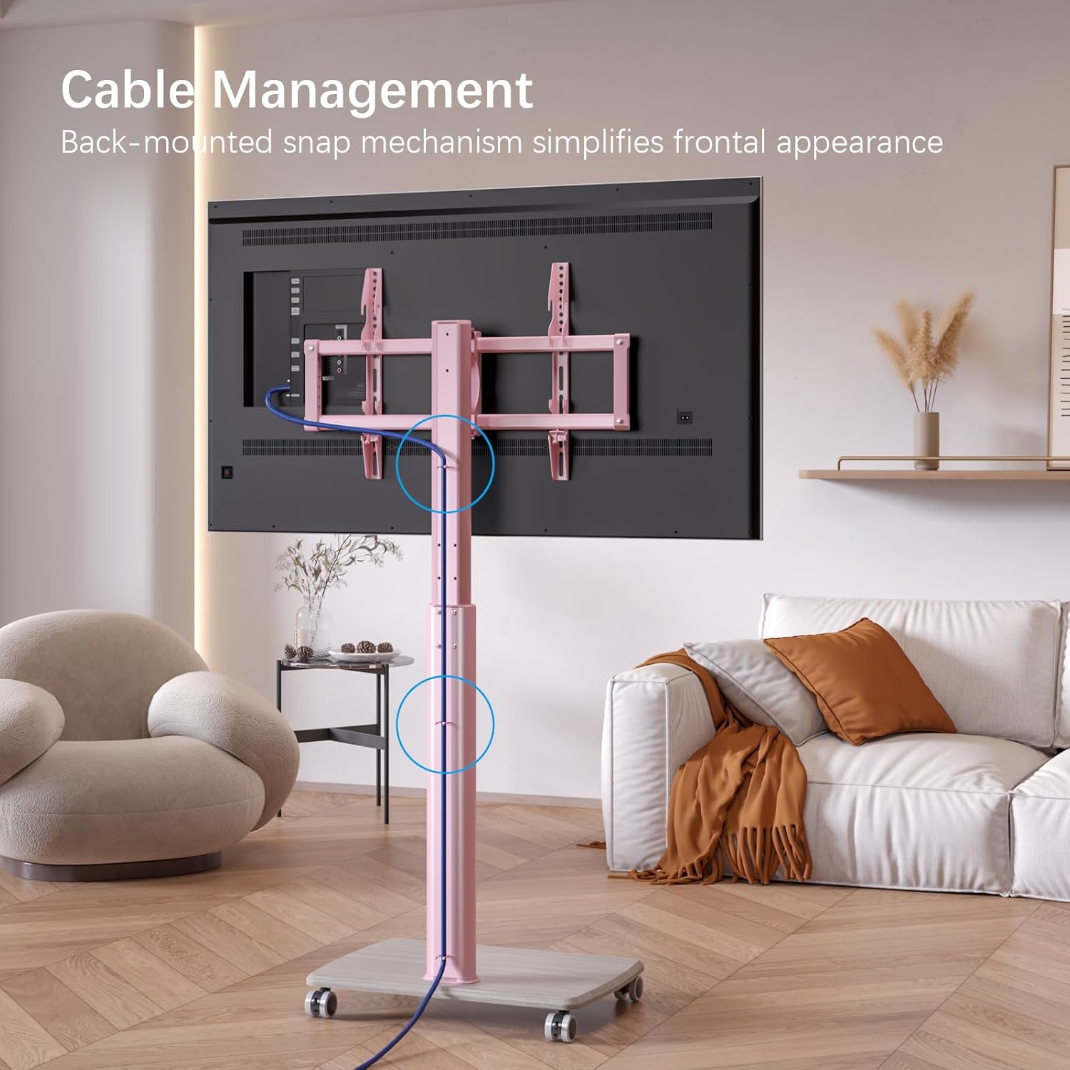 Pink Rolling TV Stand for 32 to 55 65 75 85 Inch TVs, Corner TV Floor Stand with Mount, Universal Portable Mobile TV Cart on Wheels, Small TV Stand for Bedroom, Living Room, Conference Room