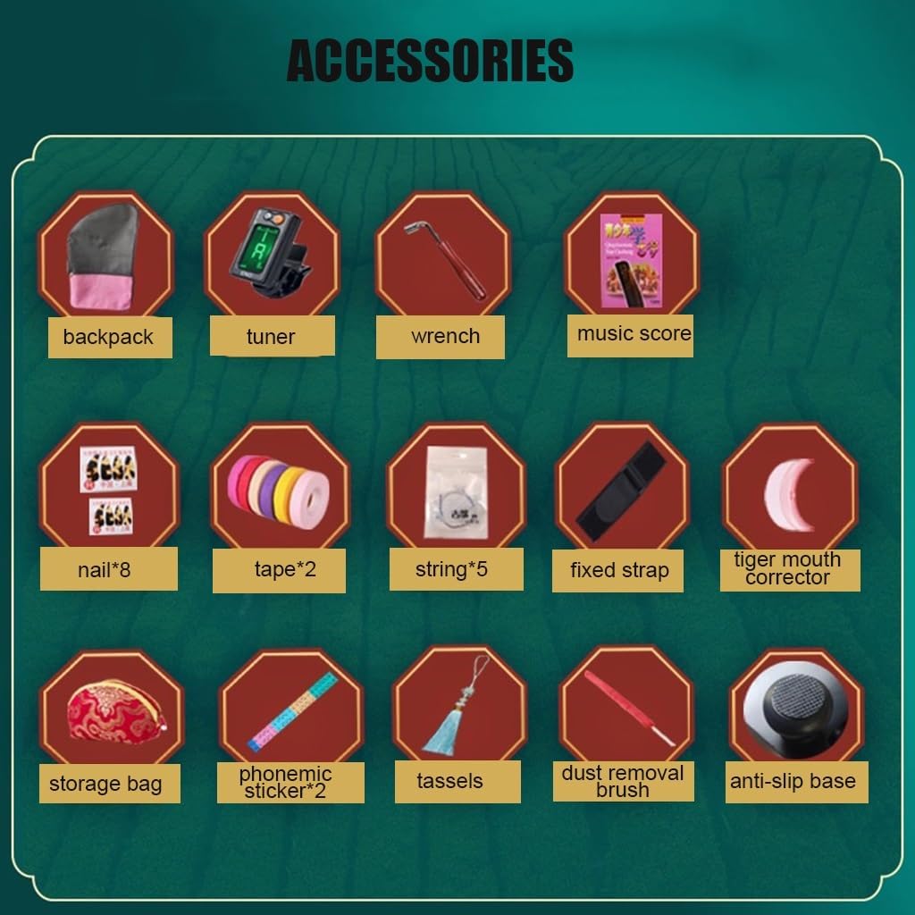 TEMKIN Portable Guzheng, 60x34 CM, Guzheng Instrument with Accessories Suitable for Children/Adult/Beginner/Professional, 21 Strings Guzheng