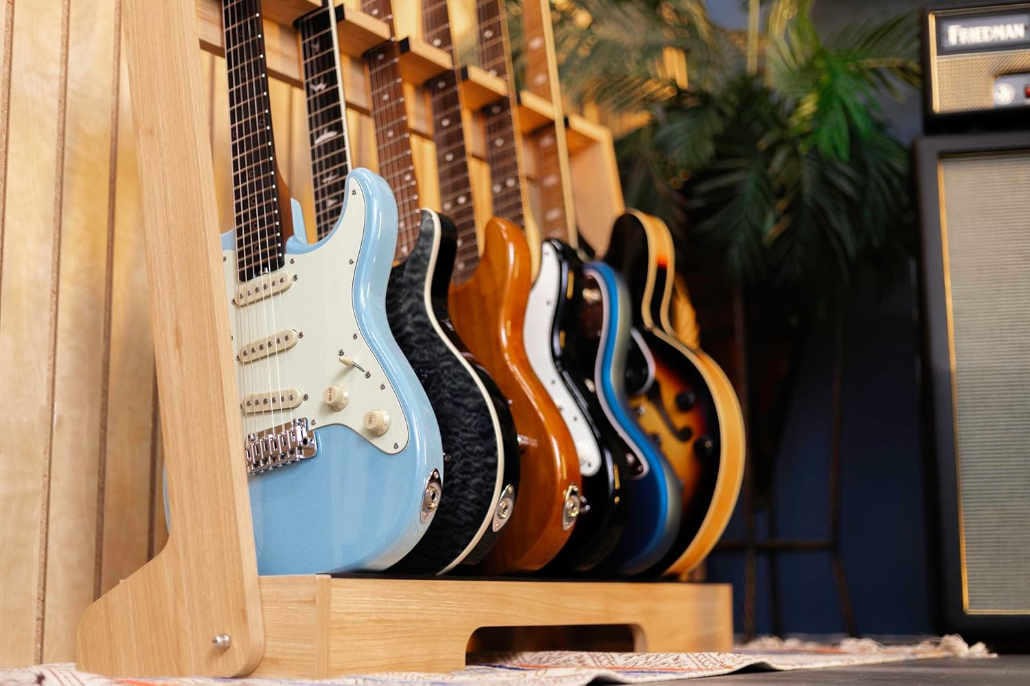 Gator Frameworks Wooden Multi Guitar Rack for up to (6) Guitars, Fits Electric, Acoustic, and Bass, Natural Maple Finish (GFW-GTR-WD6RK-MPL)