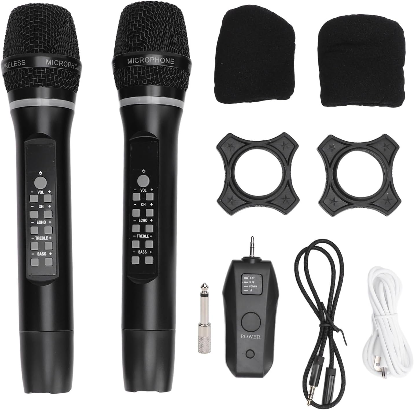 Yunir 2PCS Microphone, Bluetooth Dual Handheld Dynamic Mic System with Rechargeable Receiver, for Karaoke Speech Church Party Mixer