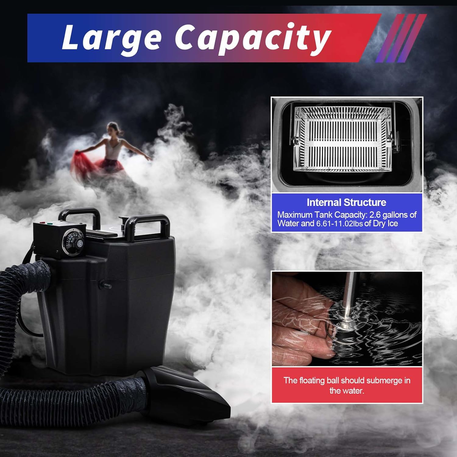 110V 60HzDry Ice Fog Machine, 3500W Dry Ice Low Lying Smoke Machine Professional Stage Fogger with Tube, Dry Ice Fog Smoke Effect for Wedding Stage Party DJ Concert Wedding