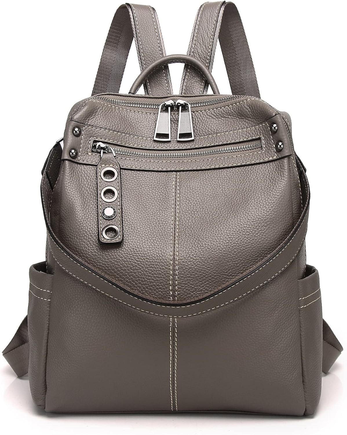Genuine Leather Backpack Purse For Women Grey Real Soft Leather Travel Fashion Designer Convertible Ladies Shoulder Bag