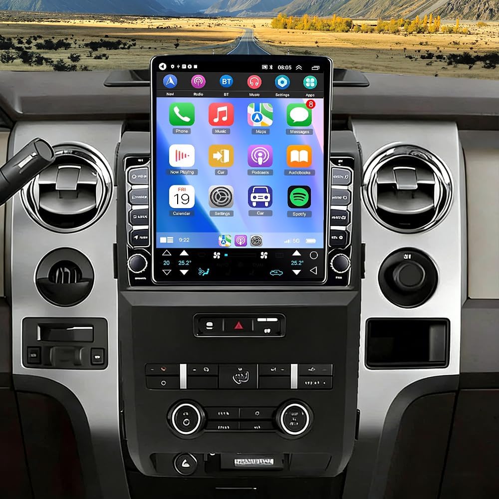 Car Stereo Radio Compatible for Ford F150 2009-2014 with Carplay Android Auto GPS Navigation 9.7in Touchscreen Car Radio Player with Bluetooth WiFi FM/RDS SWC Mirror Link Split Screen + Backup Camera