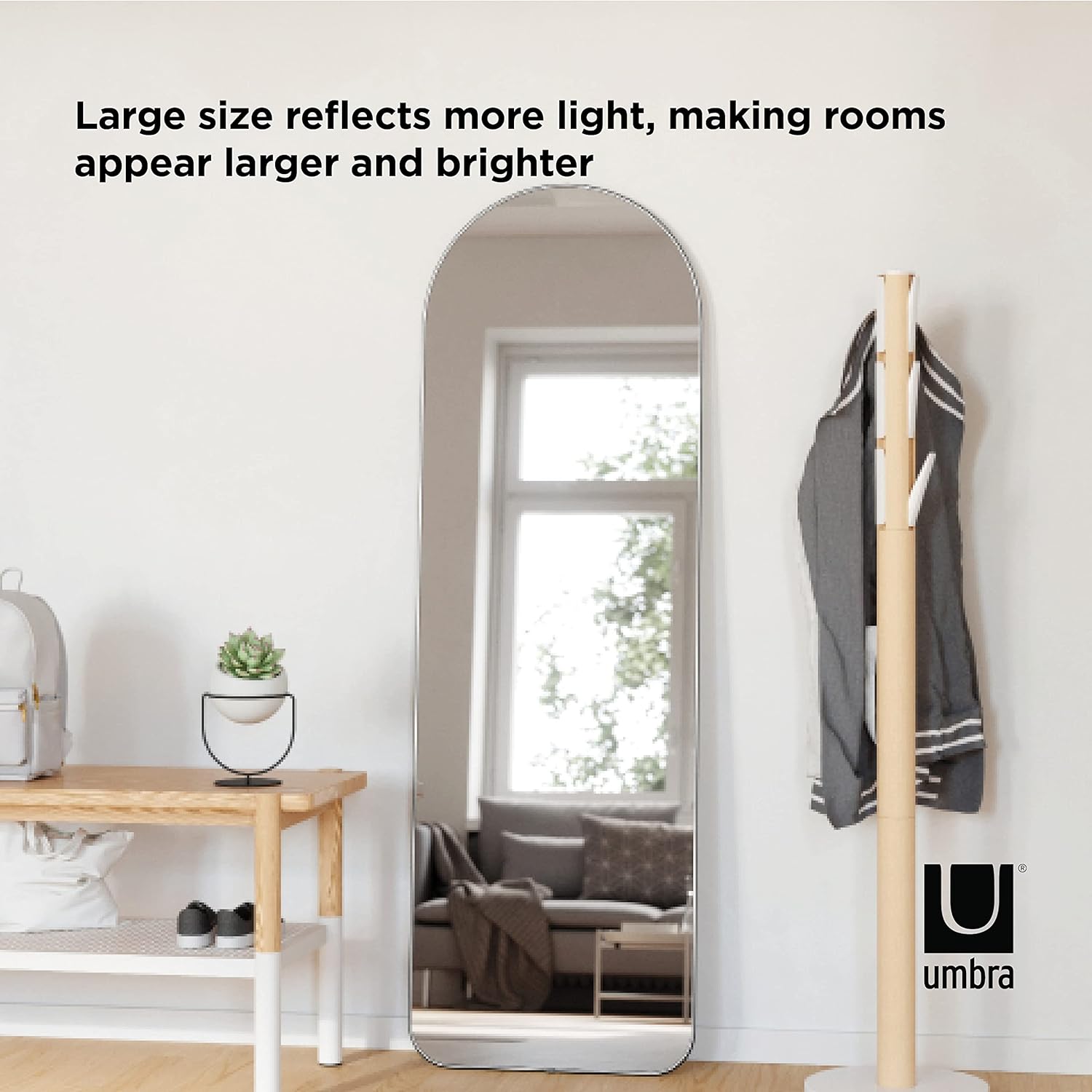 Umbra Hubba Arched Floor Length Mirror with Metallic Frame, Leaning or Wall-Mount, Modern Style for Bedroom, Bathroom, Entryway and More, 62 x 20-Inch, Titanium