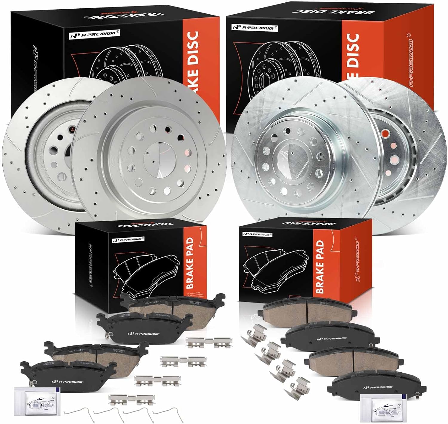 A-Premium Front and Rear Drilled and Slotted Disc Brake Rotors + Ceramic Pads Kit Compatible with Select Ram Models - 1500 2019 2020 2021 2022, 12-PC Set