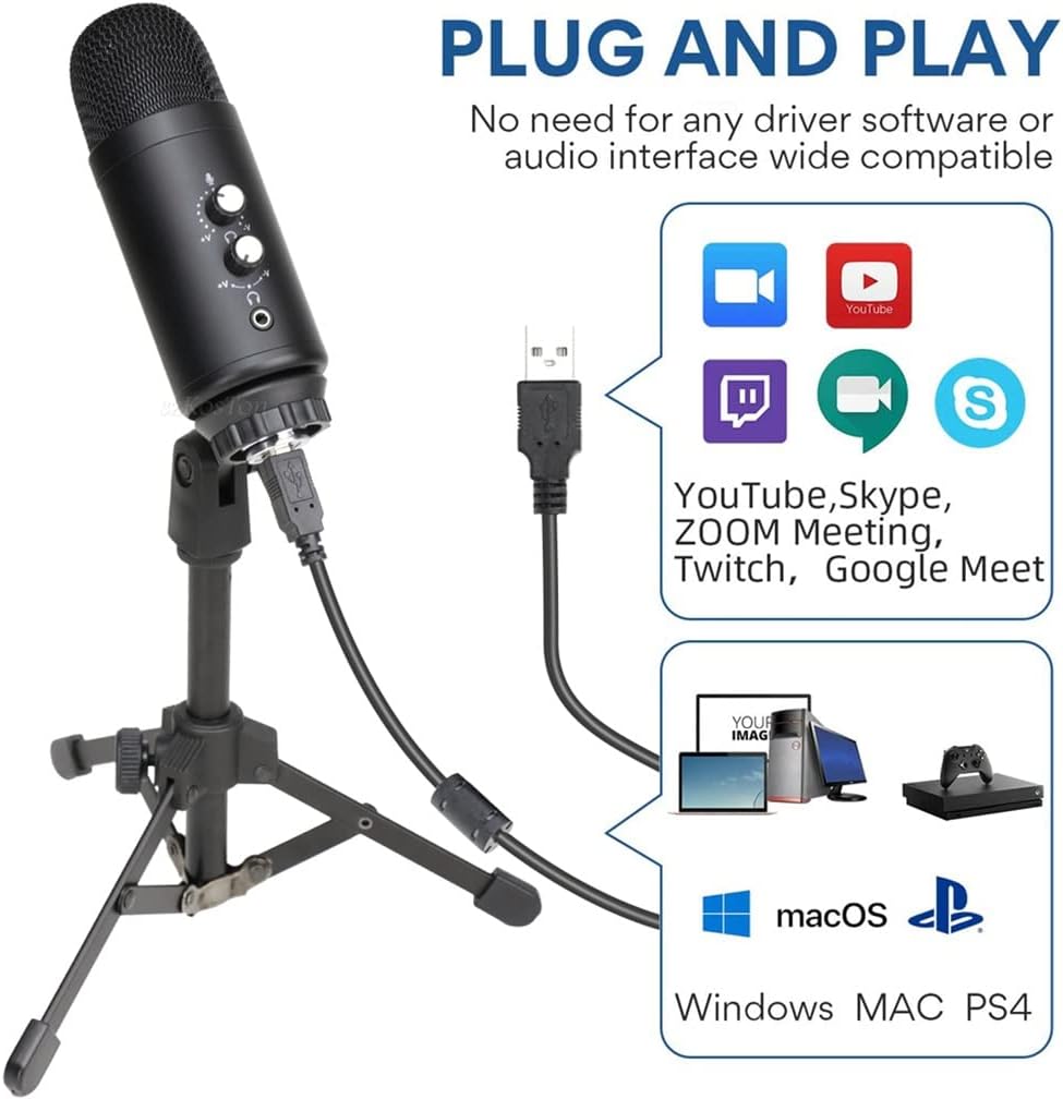 Professional Streaming Studio Condenser Microphone Game USB Microphone, Computer Singing Microphone with Stand (Color : D, Size