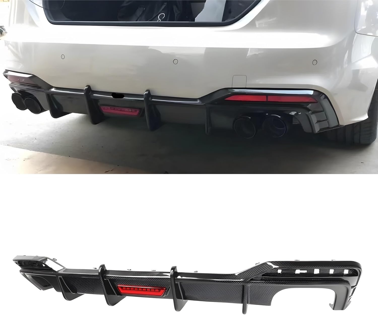 Carbon Fiber Rear Bumper Lip Diffuser with LED Light Compatible for Audi A5 B9.5 S-Line 4-Door Hatchback 2021-2022 Car Accessories
