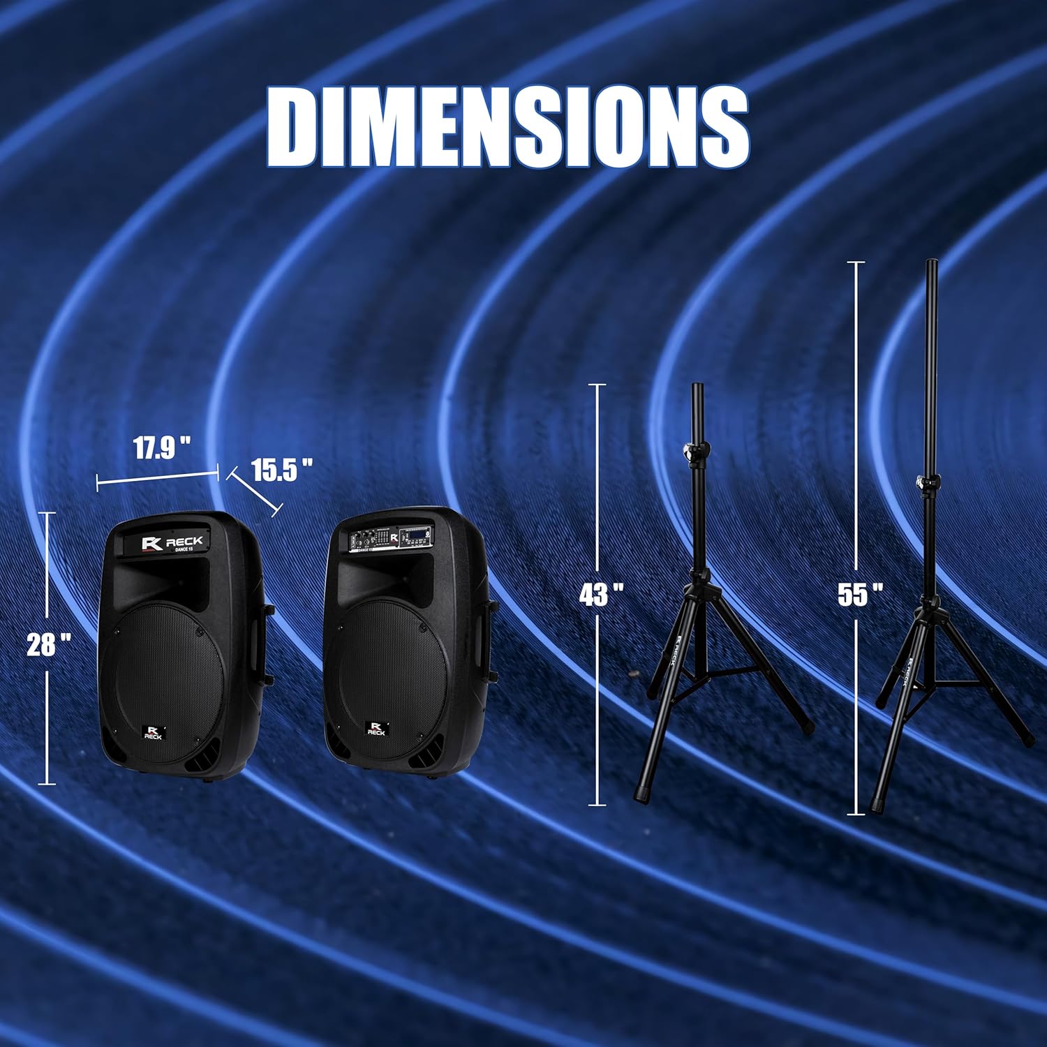 Proreck Dance 15 Portable 15-Inch 2000 Watt 2-Way Powered PA Speaker System Combo Set with Bluetooth/USB/SD Card Reader/FM Radio/Remote Control/LED Light