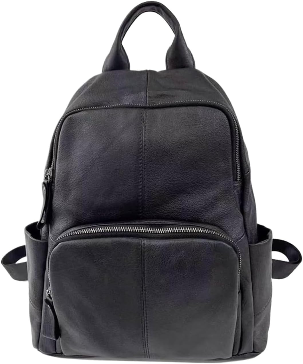 Backpack Women Black Cowhide Ladies Shoulder Bag Soft Leather Back Zipper Anti-Theft