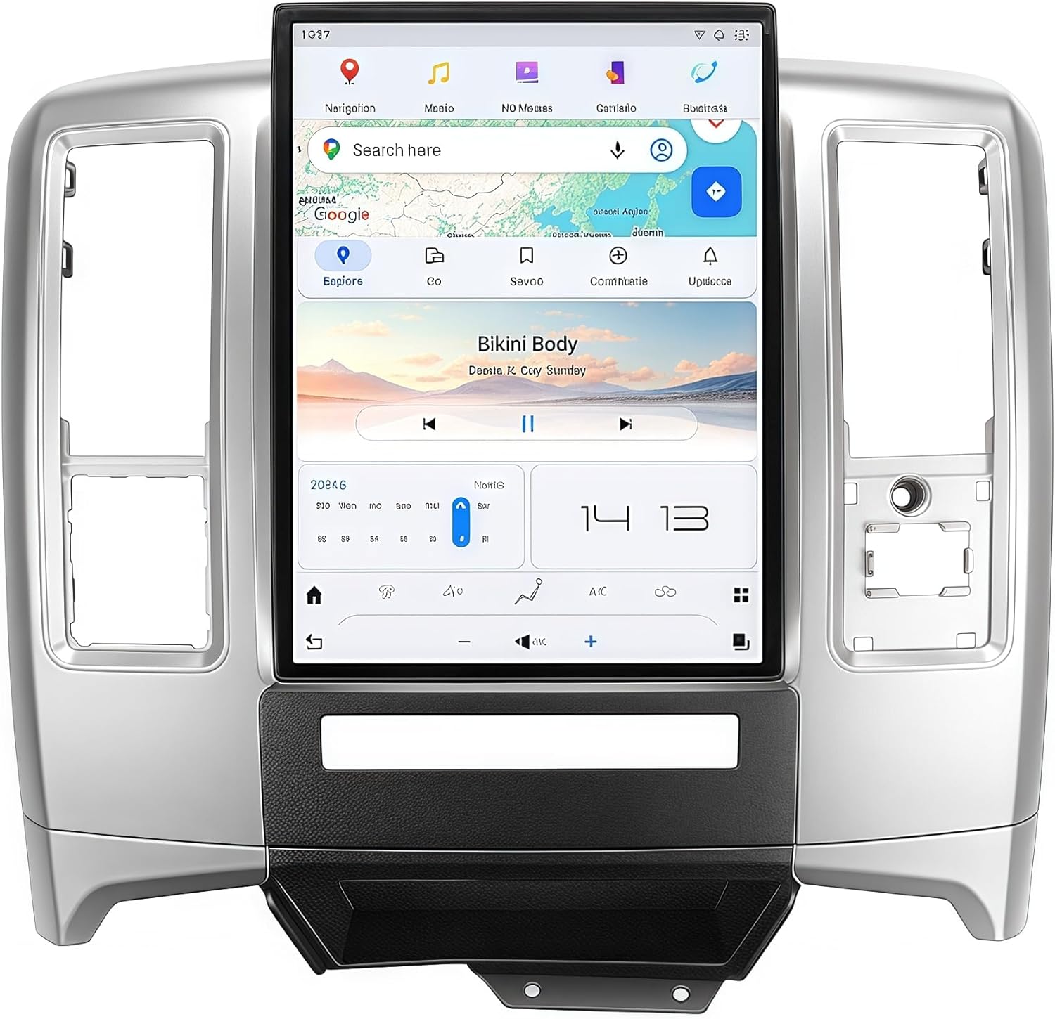 13.8 Inch 8+128GB Tesla Screen Android 13 Car Stereo for Dodge RAM1500 Ram 1500 2500 3500 2008-2012 Car GPS Navigation Multimedia Player AutoRadio Tape Unit (Silver)