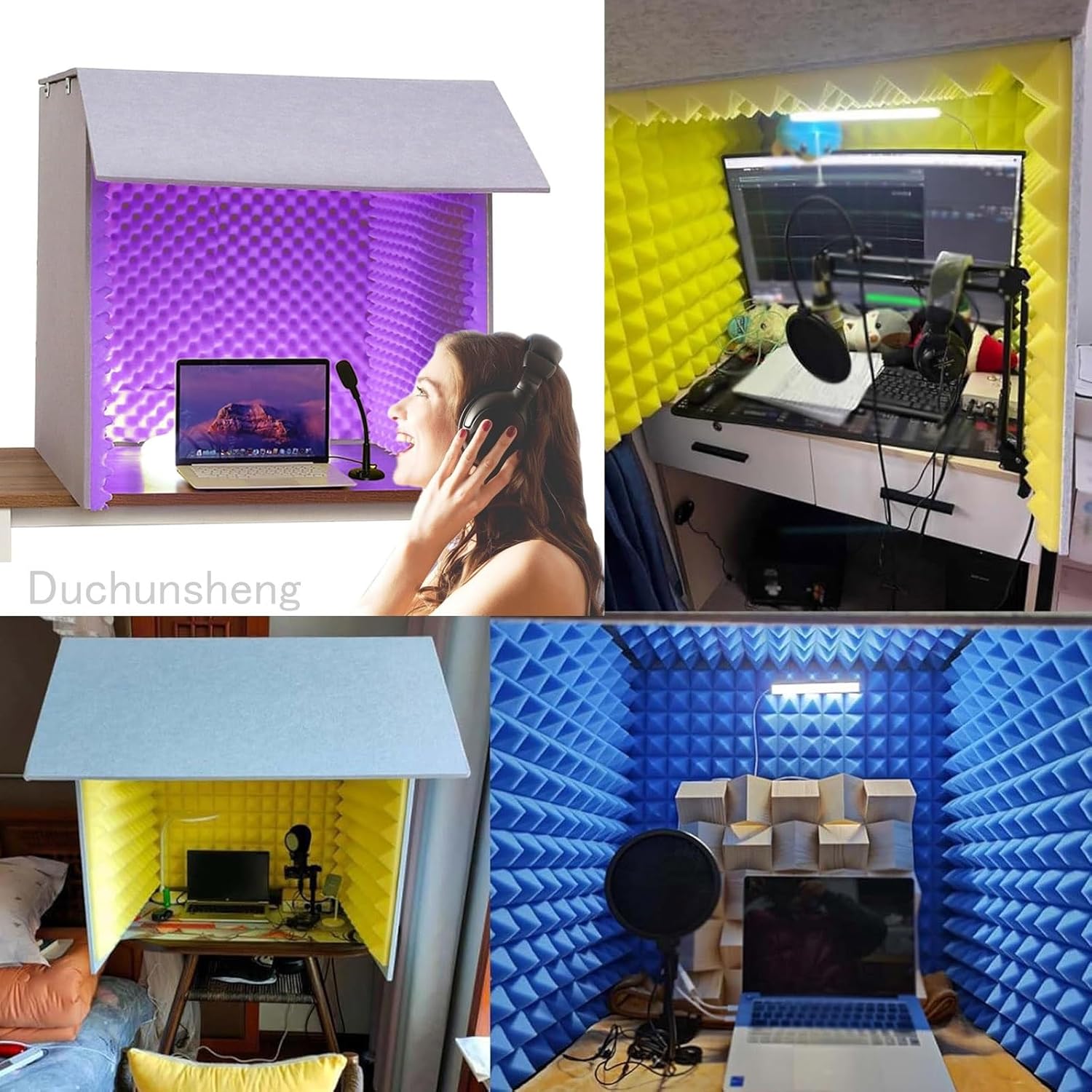 Recording Microphone Isolation Cover, Portable Recording Studio, Desktop Soundproof Cover, Reduce Noise, for Recording Studio (Green)