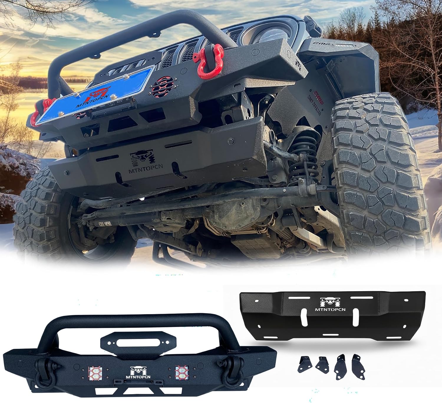 Ultimate Front-End Armor Bundle for Jeep Wrangler JLJLU & Gladiator | Heavy-Duty Stubby Bumper + Aircraft Aluminum Skid Plate | Complete No-Drill Bolt-On Protection
