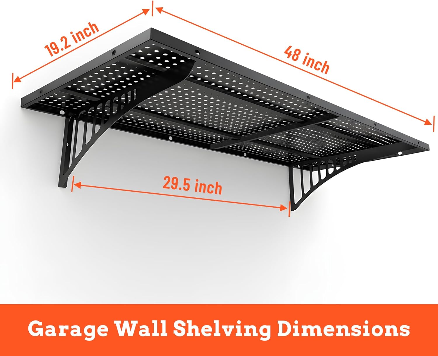 2-Pack 1.6x4FT Garage Wall Shelving, Metal Garage Shelves Wall-Mounted, 600 lbs Capacity Heavy Duty Floating Shelves, Black