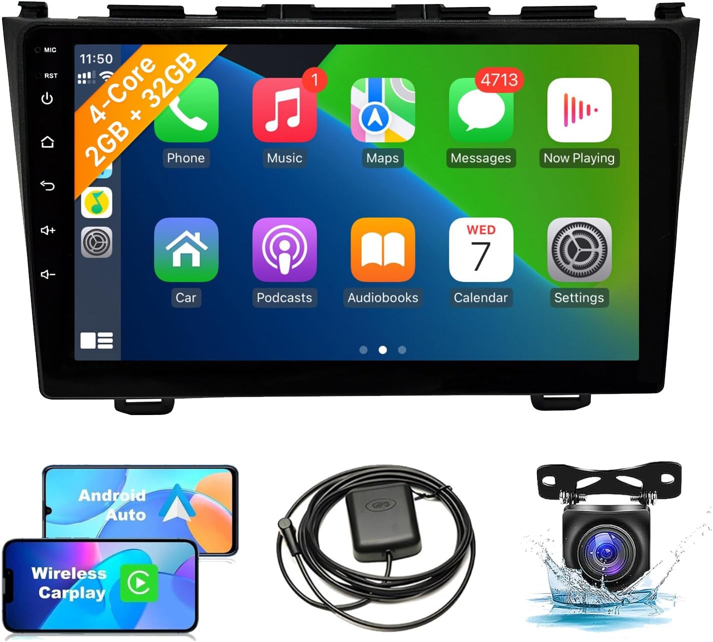Leadfan Android Stereo Radio for Honda CRV 2007 2008 2009 2010 2011 with Apple CarPlay Android Auto Mirror Link, 9