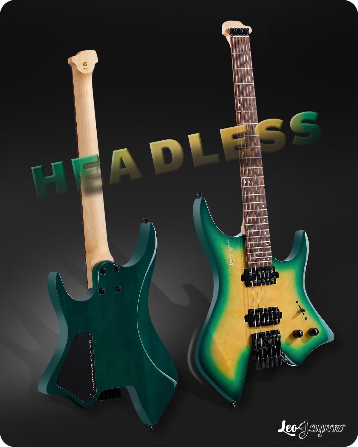 Leo Jaymz Electric Guitar, 6-String, Maple Neck, Headless Design, Right-Handed (Yellow Green Ocean)